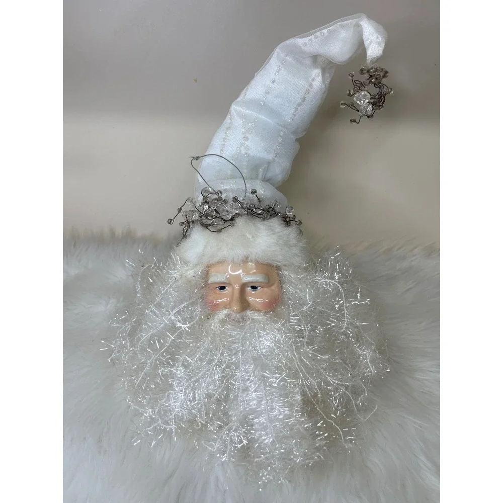 Vintage Dillard's‎ Trimmings Porcelain Santa Head White Hanging Decor With Box